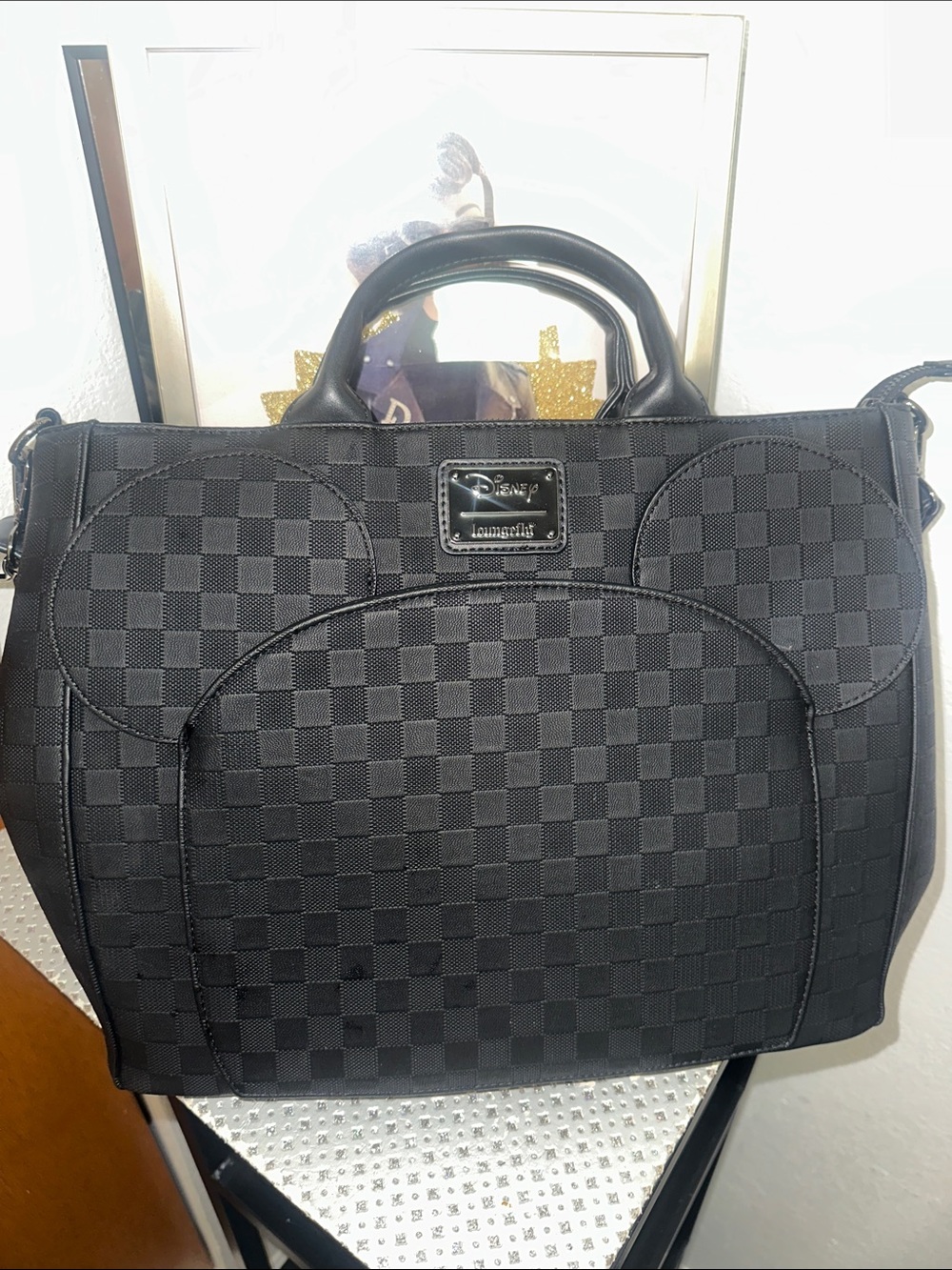Loungefly Mickey Mouse Checkered Texture Convertible Backpack & Tote - Picture 6 of 9